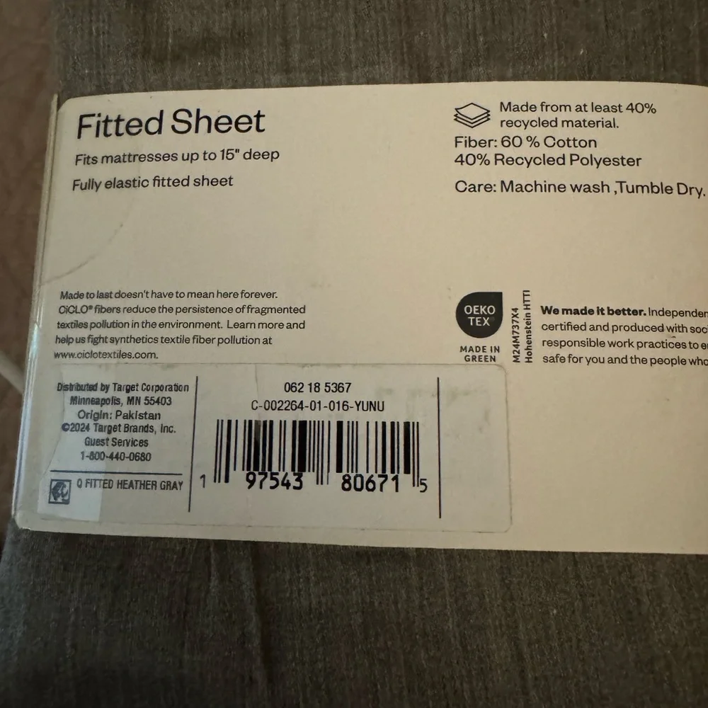 Room Essentials Dark Gray Cotton Blend Fitted Sheet